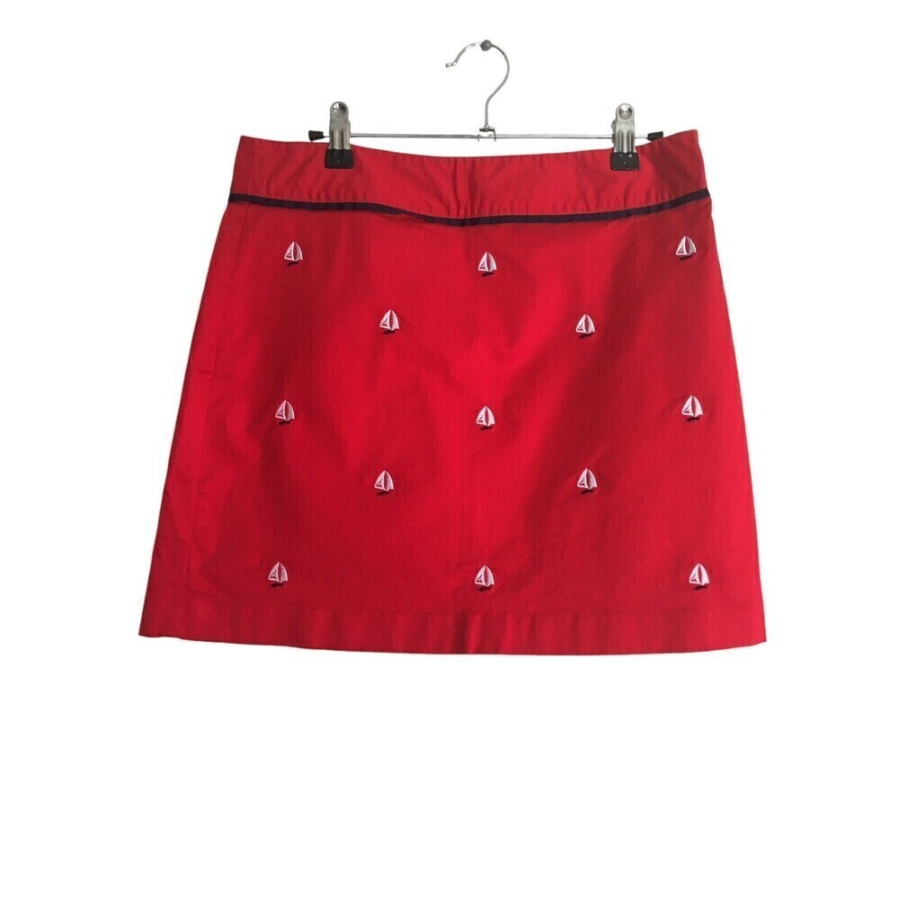 Vineyard Vines Mini Skirt Women's Size 2 Red Cotton Blend Sail Boats Nautical